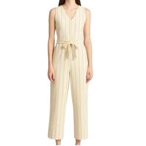 Drew Anthropologie Butter Yellow Striped Sleeveless Wide Leg Jumpsuit Medium